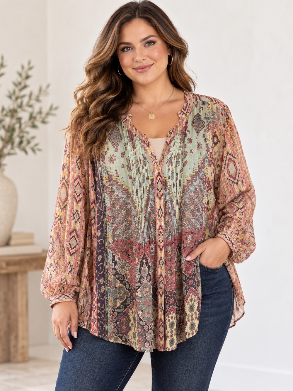 Soft Surroundings 3X Fall Boho Sheer Viscose Tunic Top with Shell Lagenlook
